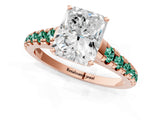 Rose gold Radiant Cut Diamond Cathedral Solitaire Ring with Round with Green Sapphire side stone Pavé Band_13