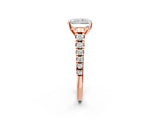 Rose gold Radiant Cut Diamond Cathedral Solitaire Ring with Round with Moissanite side stone Pavé Band_14