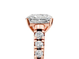 Rose gold Radiant Cut Diamond Cathedral Solitaire Ring with Round with Moissanite side stone Pavé Band_17
