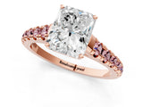 Rose gold Radiant Cut Diamond Cathedral Solitaire Ring with Round with Morganite side stone Pavé Band_13