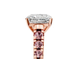 Rose gold Radiant Cut Diamond Cathedral Solitaire Ring with Round with Morganite side stone Pavé Band_17