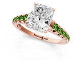 Rose gold Radiant Cut Diamond Cathedral Solitaire Ring with Round with Peridot side stone Pavé Band_1