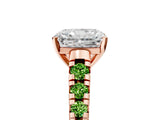 Rose gold Radiant Cut Diamond Cathedral Solitaire Ring with Round with Peridot side stone Pavé Band_5