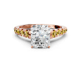 Rose gold Radiant Cut Diamond Cathedral Solitaire Ring with Round with Yellow Sapphire side stone Pavé Band_36