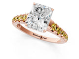 Rose gold Radiant Cut Diamond Cathedral Solitaire Ring with Round with Yellow Sapphire side stone Pavé Band_37