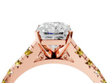 Rose gold Radiant Cut Diamond Cathedral Solitaire Ring with Round with Yellow Sapphire side stone Pavé Band_40