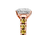 Rose gold Radiant Cut Diamond Cathedral Solitaire Ring with Round with Yellow Sapphire side stone Pavé Band_41
