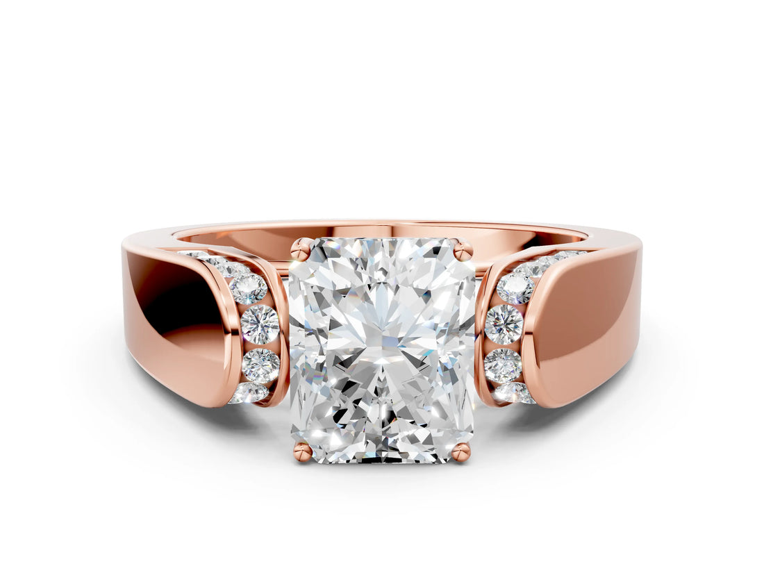 Rose gold Radiant Cut Diamond Channel Set Solitaire Ring with Four-Prong Setting_12