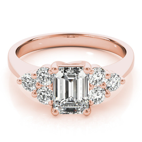 Rose gold Radiant Cut Diamond Cluster Ring with Round Accent Stones and Prong Setting on a Classic Band 2