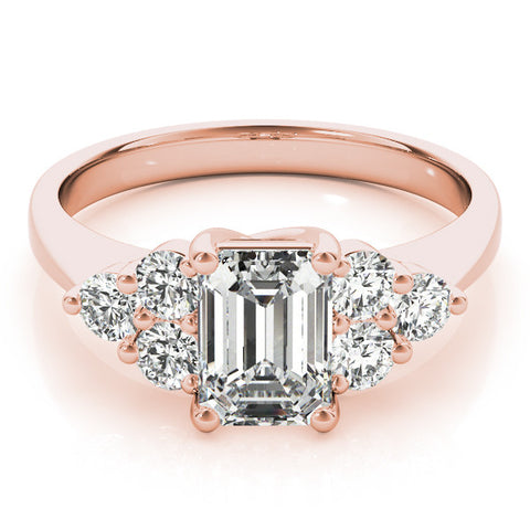 Rose gold Radiant Cut Diamond Cluster Ring with Round Accent Stones and Prong Setting on a Classic Band 2