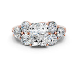 Rose gold Radiant Cut Diamond Cluster Ring with Round Accent Stones and Prong Setting on a Classic Band_60
