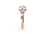Rose gold Radiant Cut Diamond Cluster Ring with Round Accent Stones and Prong Setting on a Classic Band_62