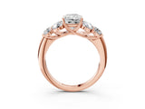 Rose gold Radiant Cut Diamond Cluster Ring with Round Accent Stones and Prong Setting on a Classic Band_63