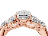 Rose gold Radiant Cut Diamond Cluster Ring with Round Accent Stones and Prong Setting on a Classic Band_64