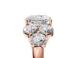 Rose gold Radiant Cut Diamond Cluster Ring with Round Accent Stones and Prong Setting on a Classic Band_65