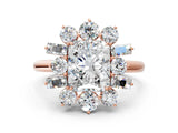 Rose gold Radiant Cut Diamond Cluster Ring with Round and Baguette Stones, Split Shank Band, Prong Setting_15