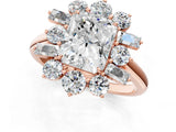 Rose gold Radiant Cut Diamond Cluster Ring with Round and Baguette Stones, Split Shank Band, Prong Setting_16