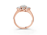 Rose gold Radiant Cut Diamond Cluster Ring with Round and Baguette Stones, Split Shank Band, Prong Setting_18