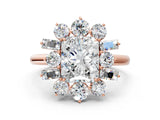 Rose gold Radiant Cut Diamond Cluster Ring with Round and Baguette Stones, Split Shank Band, Prong Setting_3