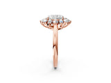 Rose gold Radiant Cut Diamond Cluster Ring with Round and Baguette Stones, Split Shank Band, Prong Setting_5