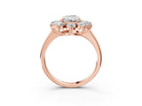 Rose gold Radiant Cut Diamond Cluster Ring with Round and Baguette Stones, Split Shank Band, Prong Setting_6