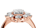 Rose gold Radiant Cut Diamond Cluster Ring with Round and Baguette Stones, Split Shank Band, Prong Setting_7