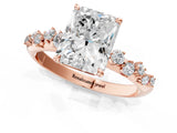 Rose gold Radiant Cut Diamond Cluster Side Stone Solitaire Ring with Prong Setting_62