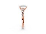 Rose gold Radiant Cut Diamond Cluster Side Stone Solitaire Ring with Prong Setting_63