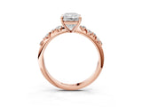 Rose gold Radiant Cut Diamond Cluster Side Stone Solitaire Ring with Prong Setting_64
