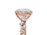 Rose gold Radiant Cut Diamond Cluster Side Stone Solitaire Ring with Prong Setting_66