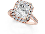 Rose gold Radiant Cut Diamond Cushion Halo Ring with Pavé Band_16