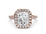 Rose gold Radiant Cut Diamond Cushion Halo Ring with Pavé Band_3
