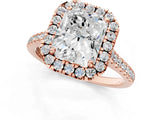 Rose gold Radiant Cut Diamond Cushion Halo Ring with Pavé Band_4
