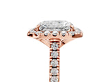 Rose gold Radiant Cut Diamond Cushion Halo Ring with Pavé Band_8