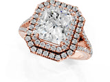 Rose gold Radiant Cut Diamond Double Halo Ring with Pavé Band and Prong Setting_102