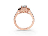 Rose gold Radiant Cut Diamond Double Halo Ring with Pavé Band and Prong Setting_104