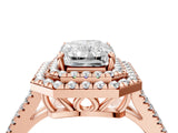 Rose gold Radiant Cut Diamond Double Halo Ring with Pavé Band and Prong Setting_105