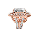 Rose gold Radiant Cut Diamond Double Halo Ring with Pavé Band and Prong Setting_106