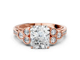 Rose gold Radiant Cut Diamond Engagement Ring with Bezel Set Round Side Stones and Prong Setting_62