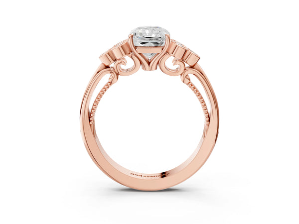 Rose Gold Radiant Cut Vintage Engagement Ring Setting with Bezel-Set Shoulder Clusters and Milgrain