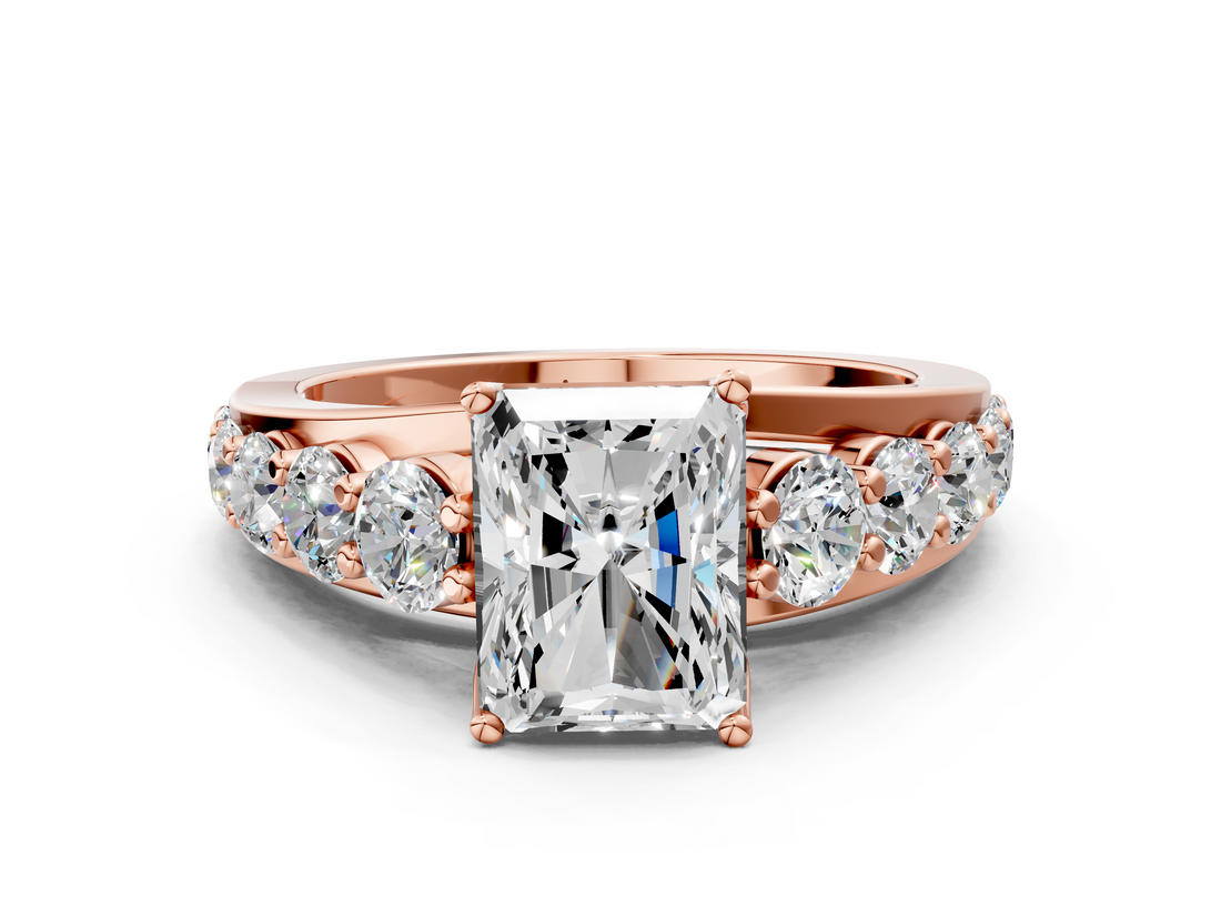 Rose gold Radiant Cut Diamond Engagement Ring with Pavé Band and Four-Prong Setting_15