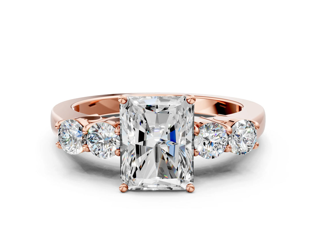 Rose gold Radiant Cut Diamond Five-Stone Prong Set White Gold Ring_52