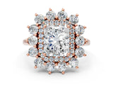 Rose gold Radiant Cut Diamond Floral Double Halo Engagement Ring with Prong Setting_76