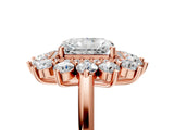 Rose gold Radiant Cut Diamond Floral Double Halo Engagement Ring with Prong Setting_81