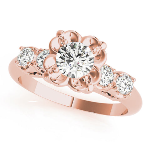 Rose gold Radiant Cut Diamond Floral Halo Engagement Ring with Shared Prong Setting 1