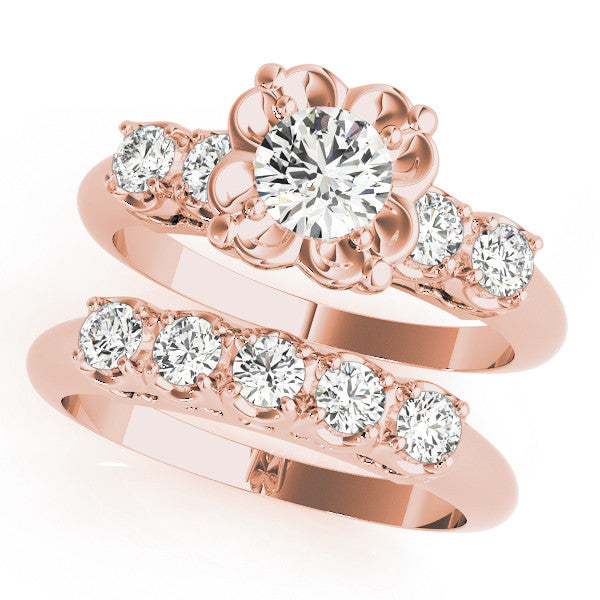 Rose gold Radiant Cut Diamond Floral Halo Engagement Ring with Shared Prong Setting 2