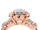 Rose gold Radiant Cut Diamond Floral Halo Engagement Ring with Shared Prong Setting 4