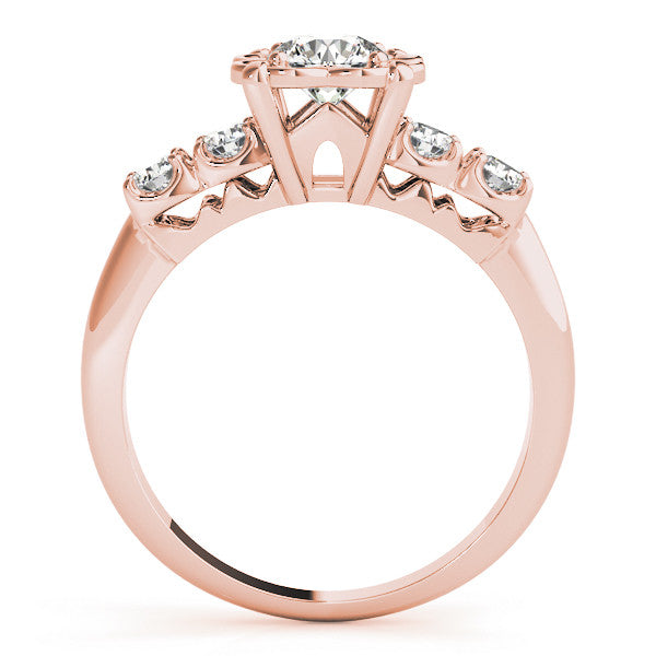 Rose gold Radiant Cut Diamond Floral Halo Engagement Ring with Shared Prong Setting