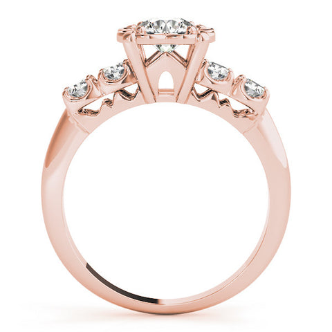 Rose gold Radiant Cut Diamond Floral Halo Engagement Ring with Shared Prong Setting