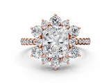 Rose gold Radiant Cut Diamond Floral Halo Pave Band with Prong Setting_36